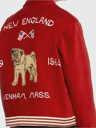 BTS V Bode Wenham Souvenir Jacket Jacket unisex detail view 2 | Dash Racegear — Bode Wenham BTS V red wool jacket, made for fan-inspired outfits and cozy style.
