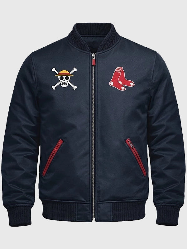 One Piece Red Sox Jacket Jacket unisex detail view 2 | Dash Racegear — Boston Red Sox One Piece 2026 bomber jacket in navy blue offers a clean athletic vibe with contemporary street fashion styling.