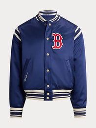 Polo Ralph Lauren Red Sox Jacket Jacket unisex front product view | Dash Racegear — Ralph Lauren x MLB Boston Red Sox satin varsity bomber jacket, perfect for fans and streetwear.