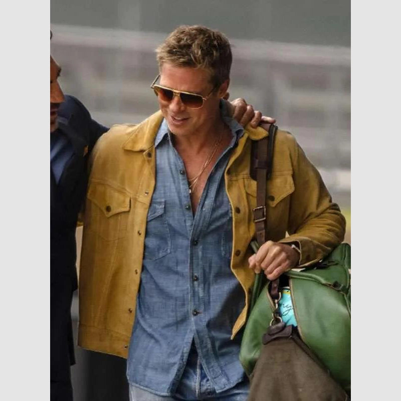 F1 The Movie 2025 Brad Pitt Suede Leather Jacket Leather Jacket unisex front product view | Dash Racegear — Elegant suede leather jacket as seen on Brad Pitt in F1 2025