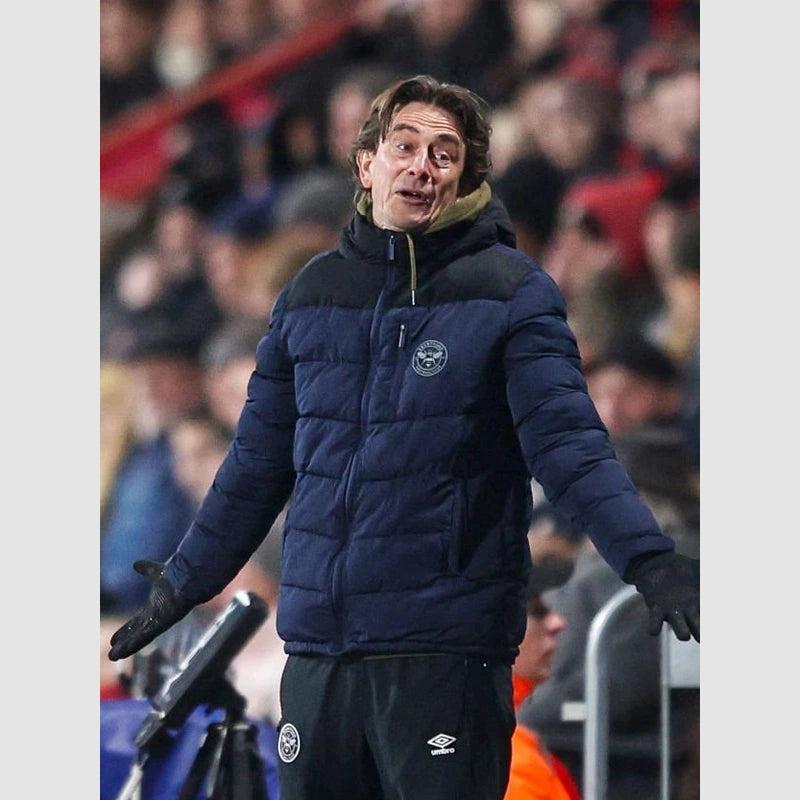 Brentford Thomas Frank Puffer Jacket Puffer Jacket unisex front product view | Dash Racegear — Brentford FC Manager Thomas Frank’s Winter Puffer Jacket