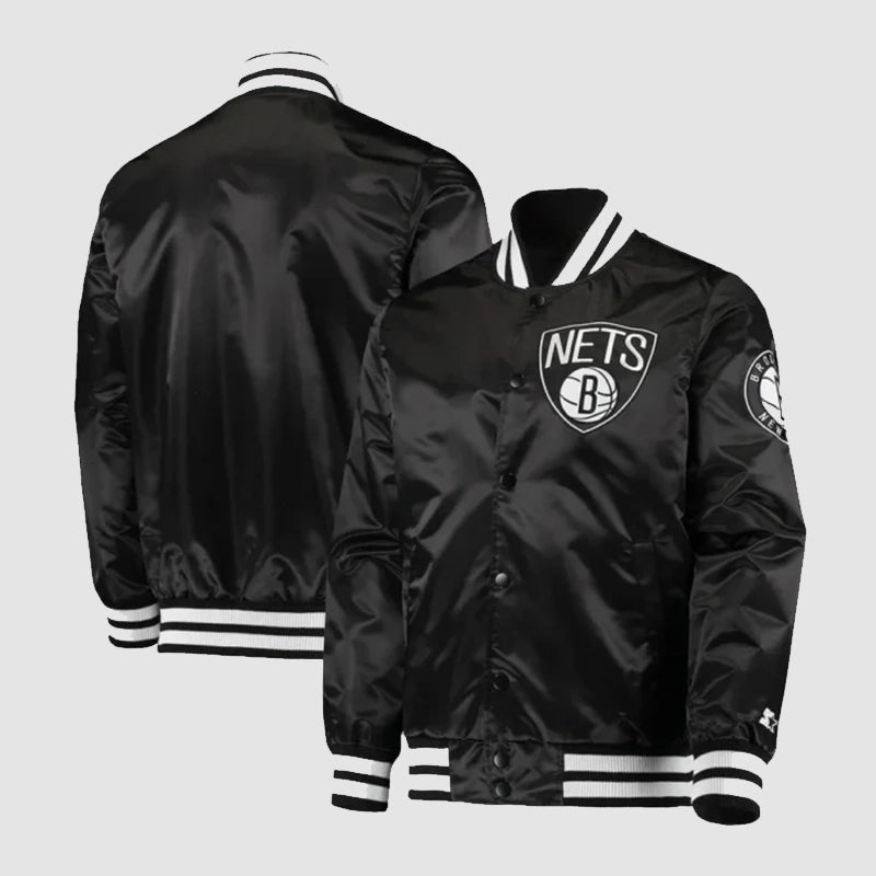 Brooklyn Nets The Diamond Classic Starter Varsity Jacket Varsity Jacket unisex front product view | Dash Racegear — Classic Starter Varsity Jacket – Brooklyn Nets Diamond Drop