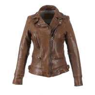 Women Brown Biker Waxed Leather Jacket Leather Jacket women front product view | Dash Racegear — Women Brown Biker Waxed Leather Jacket