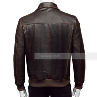 Mens Brown Bomber Distressed Leather Jacket Bomber Jacket men detail view 2 | Dash Racegear — Mens Bomber Distressed Leather Jacket