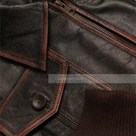 Mens Brown Bomber Distressed Leather Jacket Bomber Jacket men detail view 3 | Dash Racegear — Brown Bomber Distressed Leather Jacket Mens