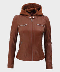 Womens Cafe Racer Brown Leather Jacket Biker Jacket women front product view | Dash Racegear — Womens Brown Cafe Racer Leather Jacket