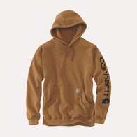 Brown Carhartt Sleeve Logo Hoodie Hoodie unisex detail view 2 | Dash Racegear — Unisex Carhartt hoodie in brown, showcasing a comfortable fleece material and prominent sleeve branding.