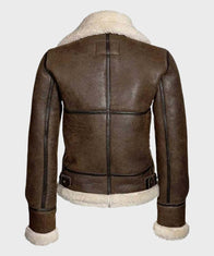 Womens Distressed Brown Aviator Leather Jacket Leather Jacket women detail view 2 | Dash Racegear — Aviator Brown Distressed Shearling Leather Jacket for Winter