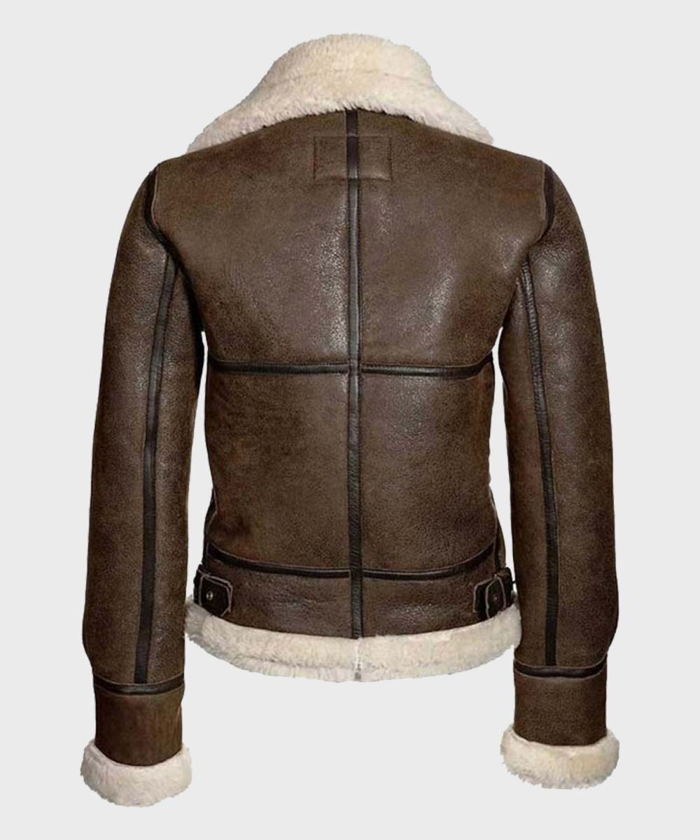 Womens Distressed Brown Aviator Leather Jacket Leather Jacket women detail view 2 | Dash Racegear — Aviator Brown Distressed Shearling Leather Jacket for Winter