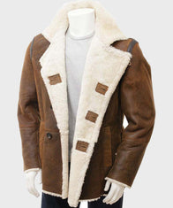 Charlie Mens Distressed Brown Double Breasted Coat Jacket men front product view | Dash Racegear — Mens Distressed Brown Double Breasted Coat
