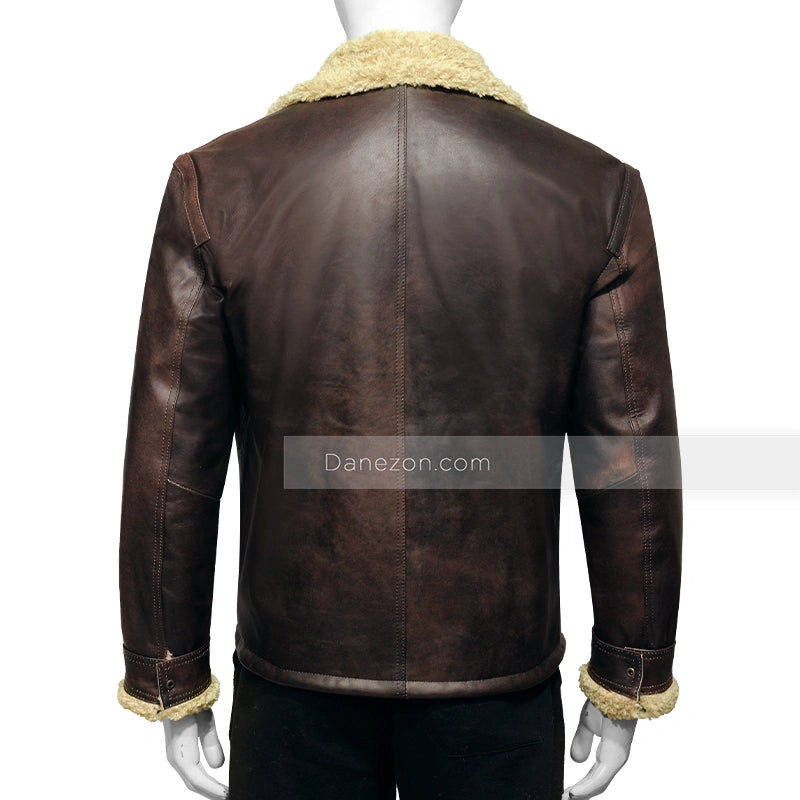 Mens Brown Shearling Distressed Sheepskin Leather Jacket Leather Jacket men detail view 5 | Dash Racegear — Brown Sheepskin distressed leather jacket