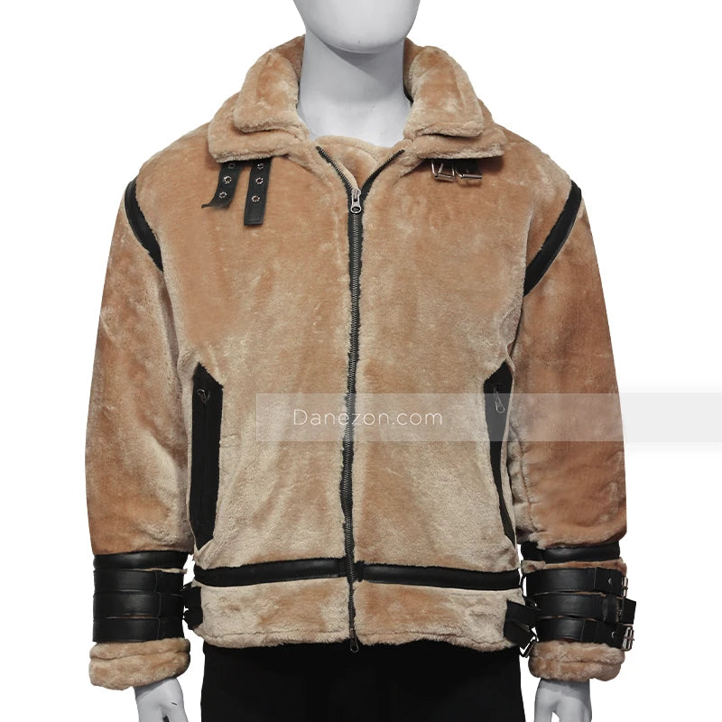 Mens Style Brown Leather Shearling Jacket Jacket men detail view 3 | Dash Racegear — Brown Zipper Shearling Leather Jacket for Men’s