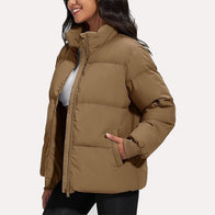 Womens Brown Puffer Jacket Puffer Jacket women detail view 3 | Dash Racegear — Brown Puffer Jacket For Women