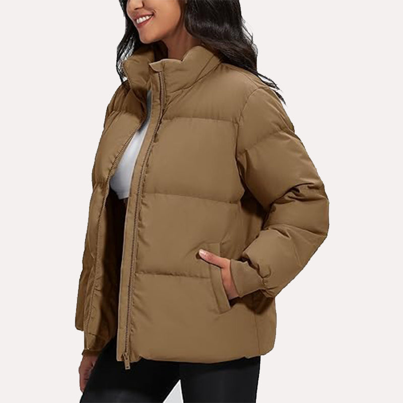 Womens Brown Puffer Jacket Puffer Jacket women detail view 3 | Dash Racegear — Brown Puffer Jacket For Women