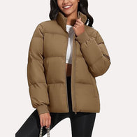 Womens Brown Puffer Jacket Puffer Jacket women front product view | Dash Racegear — Brown Puffer Jacket For Women