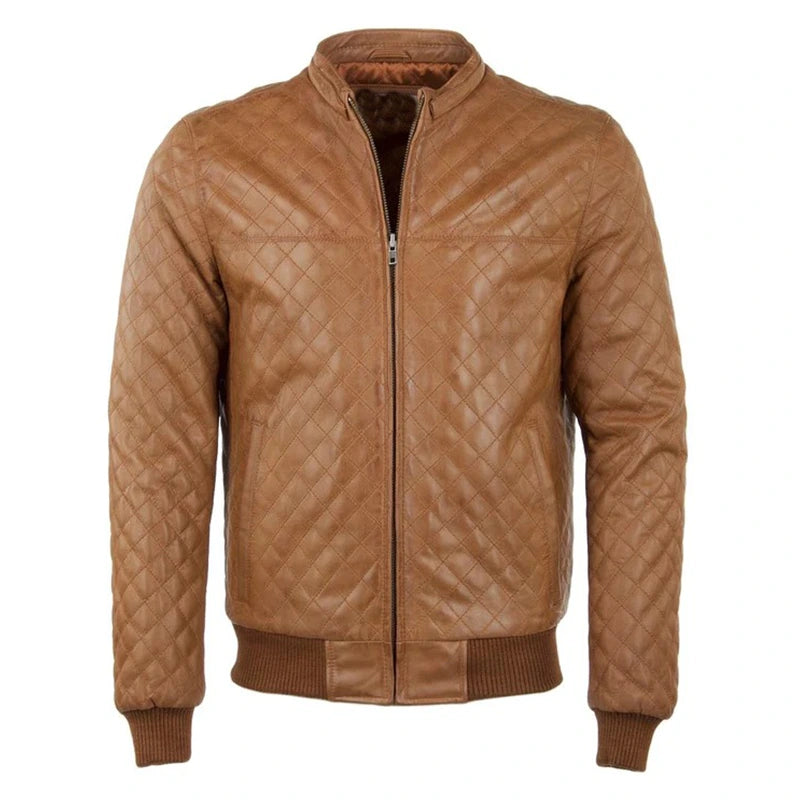 Alexander Brown Quilted Leather Jacket Leather Jacket unisex front product view | Dash Racegear — Brown Quilted Leather Jacket