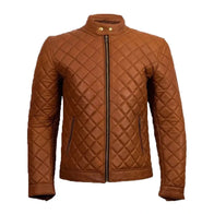 Men’s Brown Quilted Cafe Racer Jacket Jacket men front product view | Dash Racegear — Brown Quilted Cafe Racer Jacket