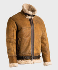 Mens Aviator Brown Sheepskin Shearling B3 Jacket Jacket men detail view 2 | Dash Racegear — Brown Sheepskin Shearling Mens Bomber Leather B3 Jacket