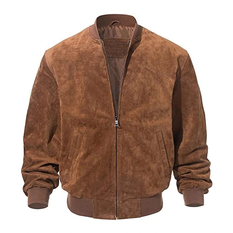 Bruce Brown Suede Leather Jacket Leather Jacket unisex front product view | Dash Racegear — Brown Suede Leather Jacket