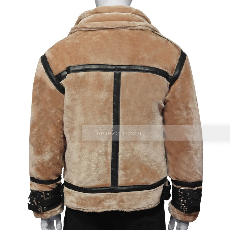 Mens Style Brown Leather Shearling Jacket Jacket men detail view 4 | Dash Racegear — Winter Brown Zipper Shearling Leather Jacket for Men’s