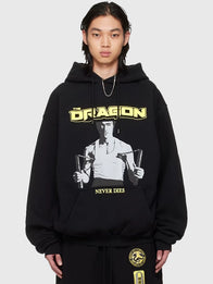 Bruce Lee x LUU DAN Oversized Hoodie Hoodie unisex front product view | Dash Racegear — Oversized black hoodie blending Bruce Lee inspired design with LUU DAN 2026 contemporary urban fashion style.