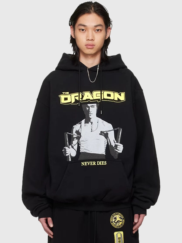 Bruce Lee x LUU DAN Oversized Hoodie Hoodie unisex front product view | Dash Racegear — Oversized black hoodie blending Bruce Lee inspired design with LUU DAN 2026 contemporary urban fashion style.