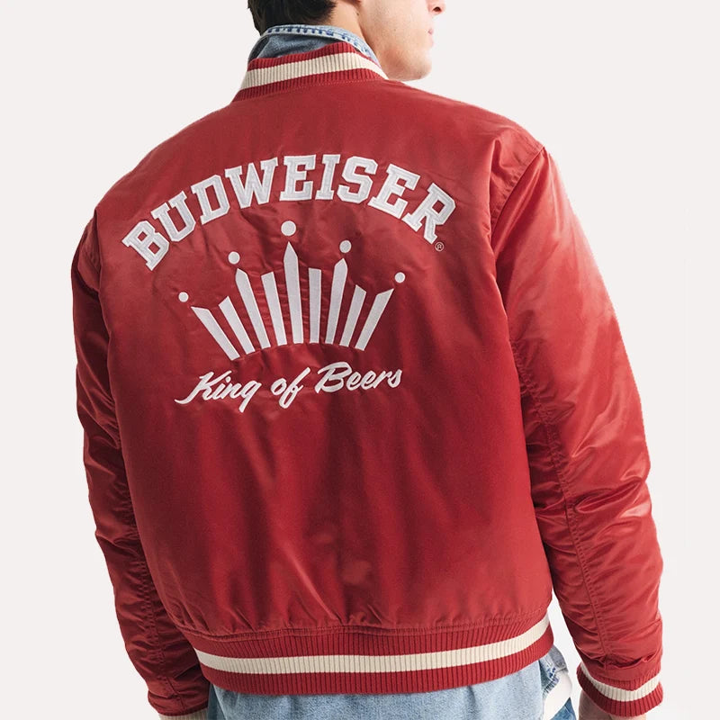 Abercrombie Budweiser Varsity Bomber Jacket Bomber Jacket unisex detail view 2 | Dash Racegear — Classic Abercrombie Budweiser Varsity Jacket with Bomber Style