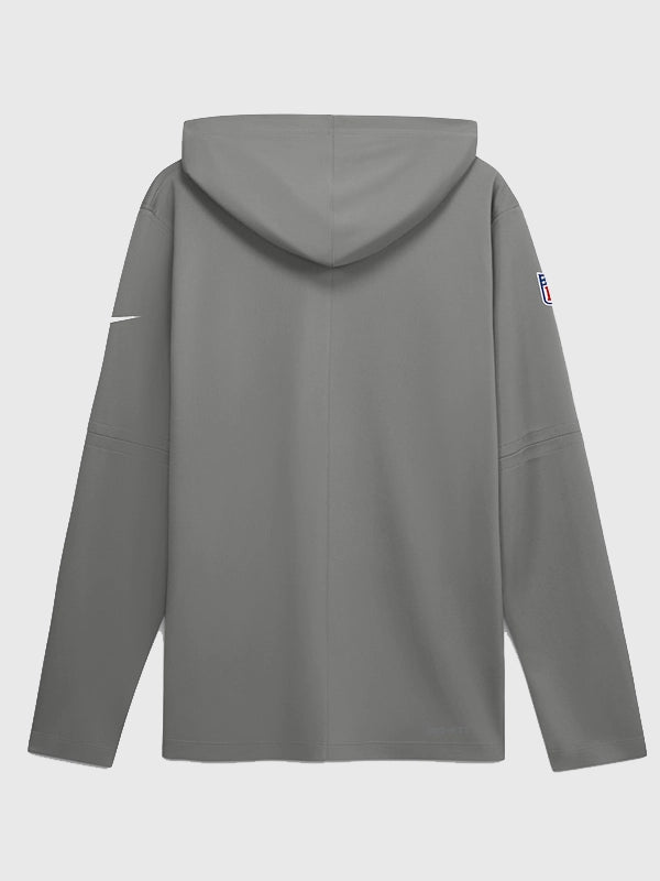 Buffalo Bills Nike Sideline Long Sleeve Hooded T-Shirt Shirt unisex detail view 2 | Dash Racegear — Gray Buffalo Bills 2026 Nike Sideline Lightweight Long Sleeve Hooded Dri-FIT T-shirt crafted for breathable comfort and versatile casual fashion.