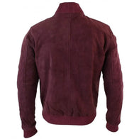Burgundy Bomber Suede Jacket For Men Bomber Jacket men detail view 2 | Dash Racegear — Burgundy Bomber Suede Leather Jacket