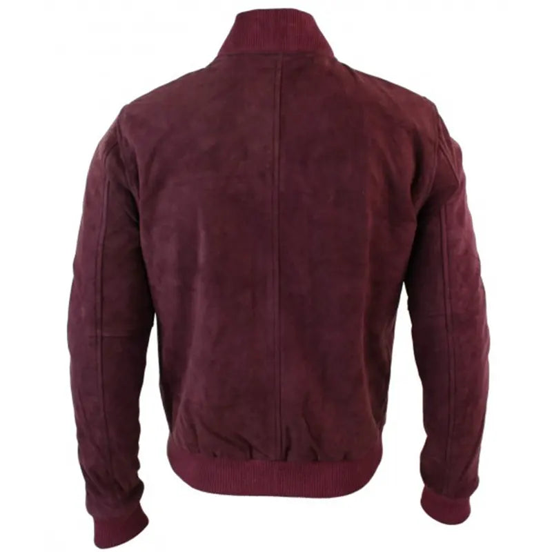 Burgundy Bomber Suede Jacket For Men Bomber Jacket men detail view 2 | Dash Racegear — Burgundy Bomber Suede Leather Jacket