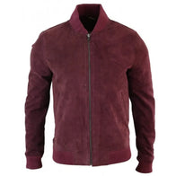 Burgundy Bomber Suede Jacket For Men Bomber Jacket men front product view | Dash Racegear — Burgundy Bomber Suede Jacket