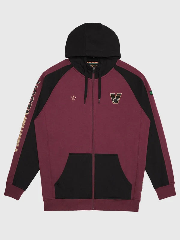 Nocta x Venezia FC Urban Hoodie Hoodie unisex front product view | Dash Racegear — Unisex Nike Nocta x Venezia 25/26 hoodie in rich burgundy, zip-up fleece perfect for casual street style.