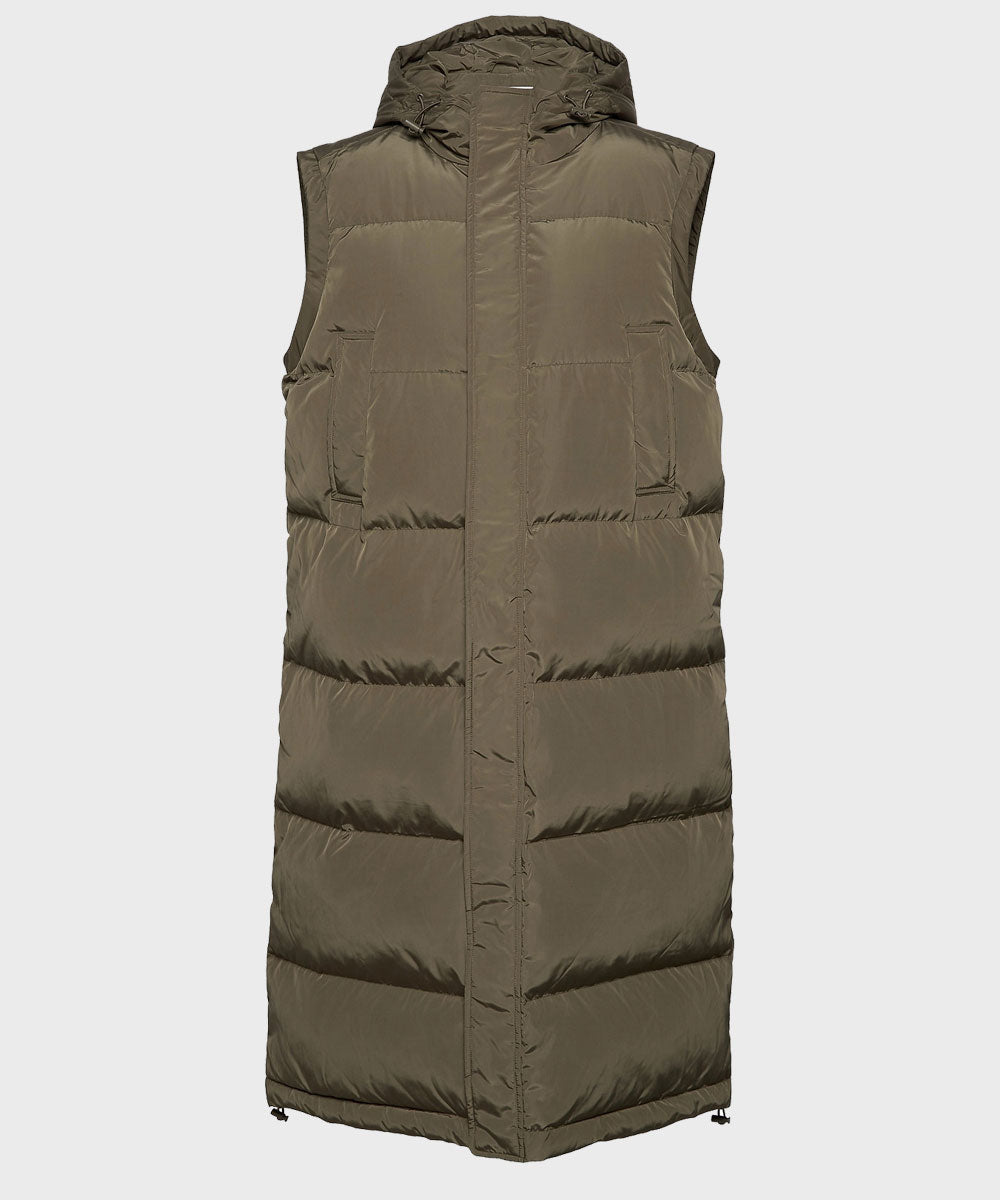 Mens Burnt Olive Long Coat Jacket men detail view 2 | Dash Racegear — Mens Hooded Puffer Long Coat