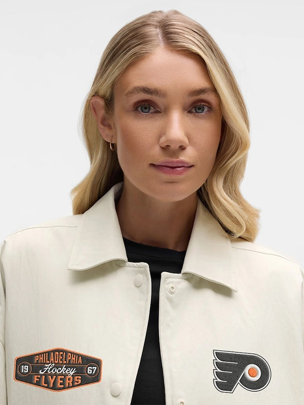 Philadelphia Flyers lululemon Coach’s Jacket Jacket unisex detail view 3 | Dash Racegear — Recreated Philadelphia Flyers lululemon Coach's jacket in cream with classic full-button front and structured silhouette