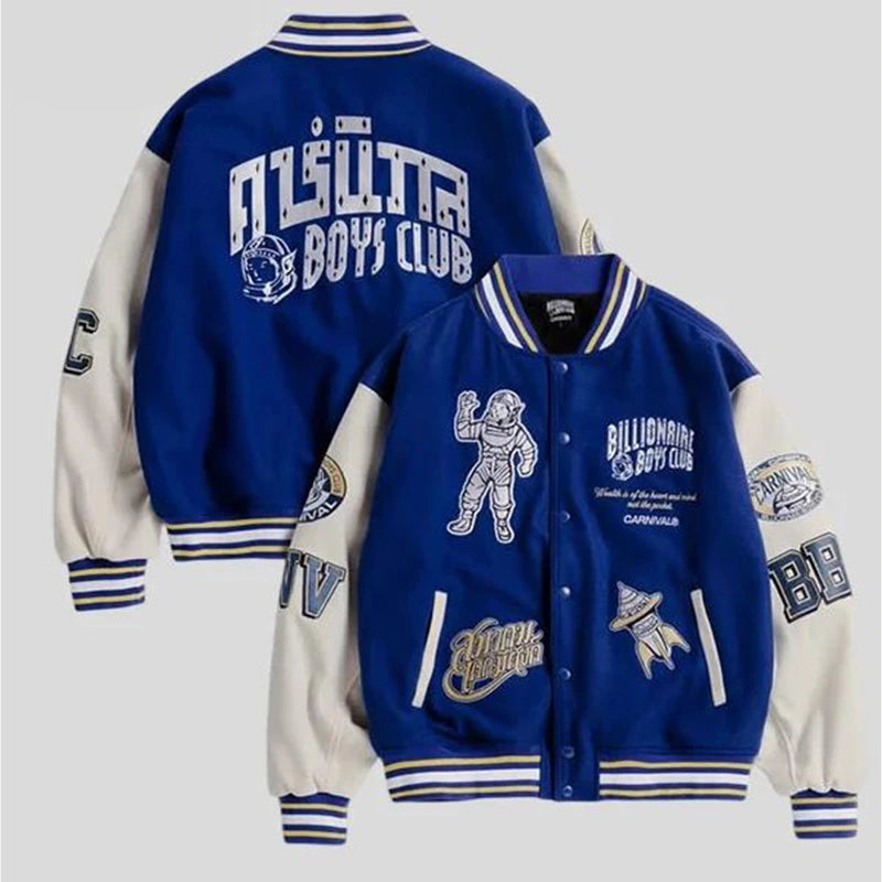 CARNIVAL x Billionaire Boys Club Varsity Jacket Varsity Jacket unisex front product view | Dash Racegear — Billionaire Boys Club x CARNIVAL Varsity Jacket – Bold Letterman Style