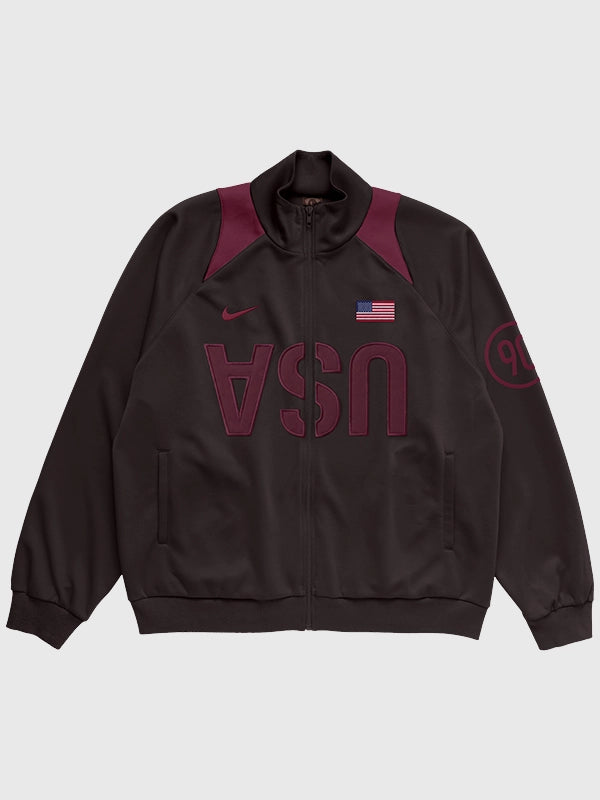 CJ x Nike USA Total 90 Anthem Jacket Jacket unisex front product view | Dash Racegear — Front image of CJ x Nike USA Total 90 Anthem Jacket Brown