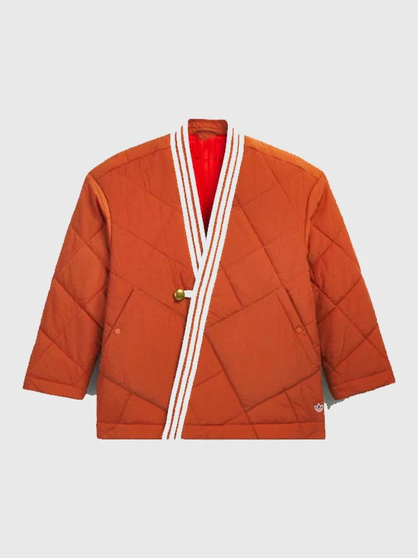 Adidas x Edison Chen Clot Wrap Jacket Jacket unisex detail view 4 | Dash Racegear — Adidas x Clot Wrap Puffer Jacket in orange, Edison Chen design with cozy insulation for chilly days.