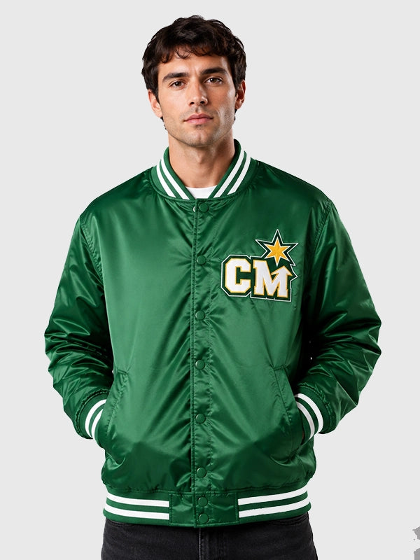 CM Punk Minnesota North Stars Jacket Jacket unisex front product view | Dash Racegear — WWE SummerSlam 2026 CM Punk Minnesota North Stars Green Bomber Jacket featuring premium comfort and bold wrestling-inspired everyday style.