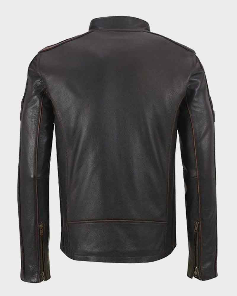 Mens Brown Stripe Cafe Racer Jacket Jacket men detail view 2 | Dash Racegear — Mens Brown Stripe Café Racer Jacket
