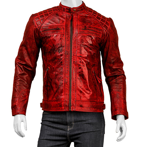 Men’s Red Cafe Racer Leather Jacket Leather Jacket men detail view 5 | Dash Racegear — Café Racer Red Men’s Leather Jacket