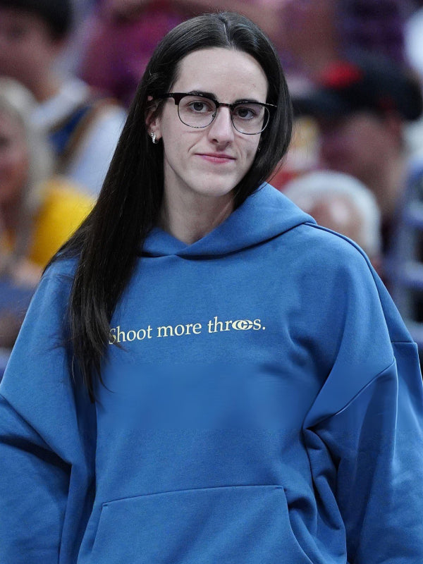 Caitlin Clark Shoot More Threes Hoodie Hoodie unisex front product view | Dash Racegear — Caitlin Clark blue hoodie, designed with a Shoot More Threes graphic and a stylish athletic streetwear look.