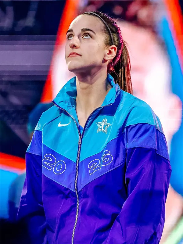 Caitlin Clark WNBA All-Star Game Windrunner Jacket Jacket unisex front product view | Dash Racegear — WNBA All-Star Game Caitlin Clark 2026 Full-Zip Windrunner Jacket featuring premium comfort and bold basketball-inspired everyday style.