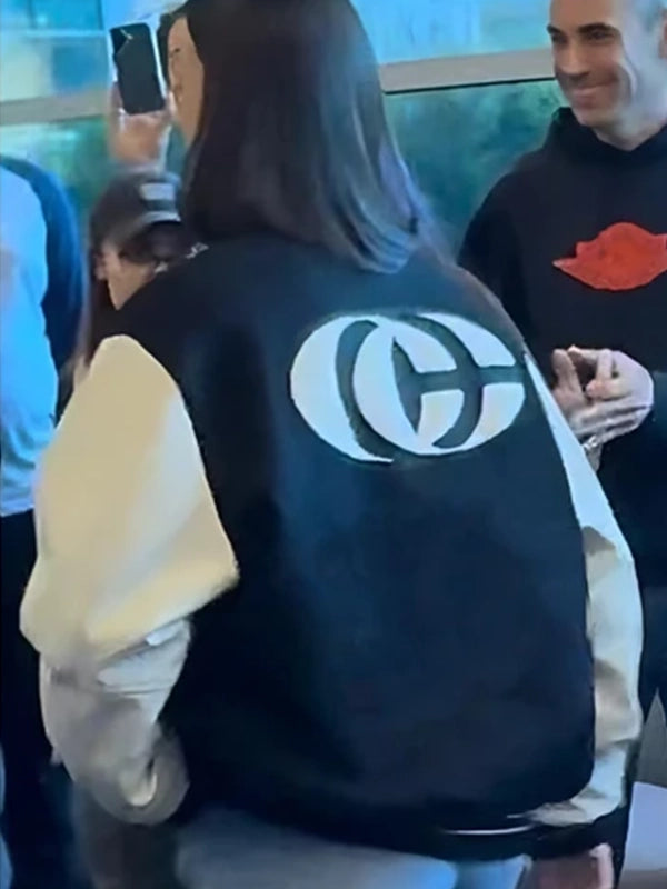Caitlin Clark x Nike Varsity Jacket Varsity Jacket unisex detail view 2 | Dash Racegear — Caitlin Clark Logo Varsity Jacket by Nike in black & cream, sporty and cozy for fans showing team pride.