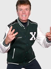 Cal Dodd WOLVERINE X-Men 97 Green Letterman Jacket Jacket unisex detail view 2 | Dash Racegear — Cal Dodd AKA WOLVERINE X-Men 97 Green and White Letterman Varsity Jacket with classic superhero style and premium comfort