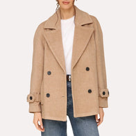 Womens Camel Brown Peacoat Coat women front product view | Dash Racegear — Double Breasted Camel Brown Peacoat