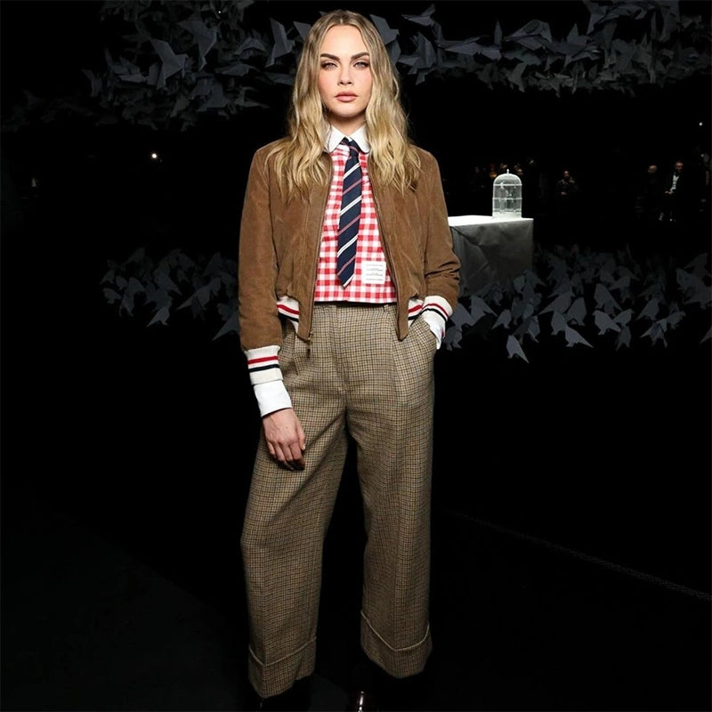 Thom Browne Show Cara Delevingne Brown Corduroy Jacket Jacket unisex detail view 3 | Dash Racegear — Cara Delevingne Brown Corduroy Jacket by Thom Browne – The Ultimate Fashionable Outerwear