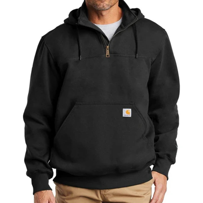 Carhartt Paxton Heavyweight Hoodie Hoodie unisex detail view 4 | Dash Racegear — Detailed image of the rib-knit cuffs and waistband, designed for a secure and comfortable fit.