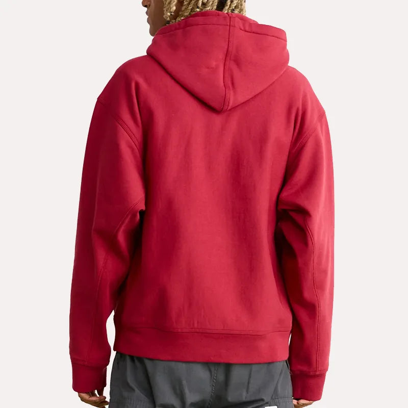 Red Carhartt Loose Fit Hoodie Hoodie unisex detail view 5 | Dash Racegear — Back view of the red Carhartt pullover hoodie, displaying its loose fit and rib-knit cuffs and waistband.