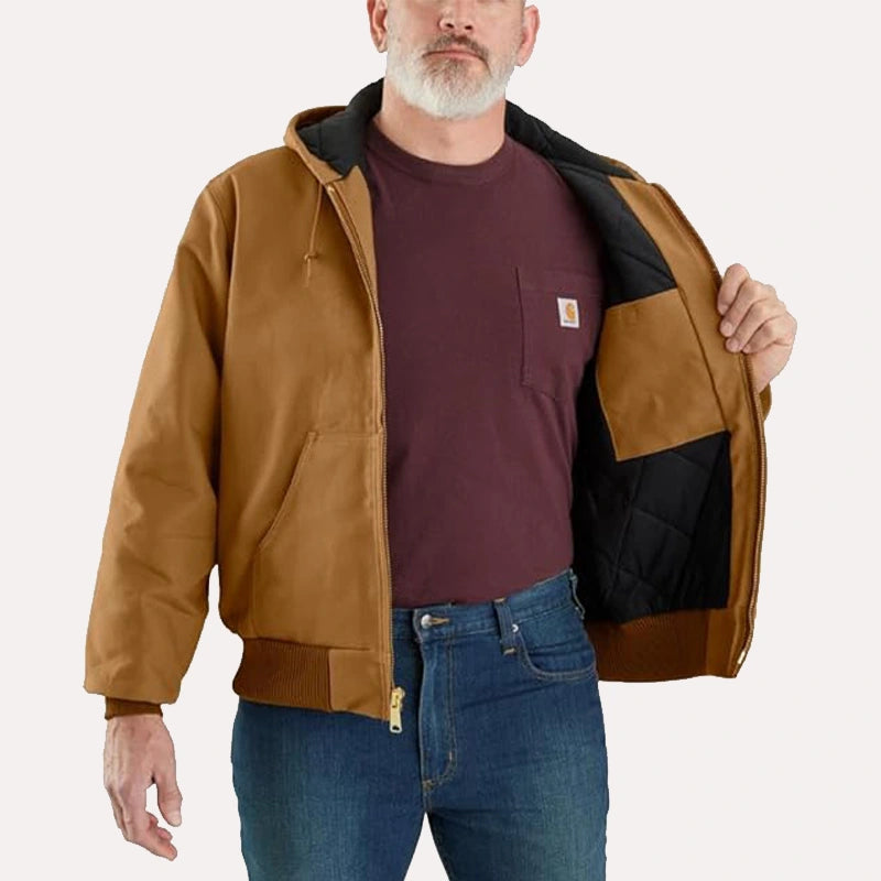 Mens Carhartt Brown Bomber Hooded Jacket Jacket unisex detail view 2 | Dash Racegear — Carhartt Brown Bomber Hooded Jacket