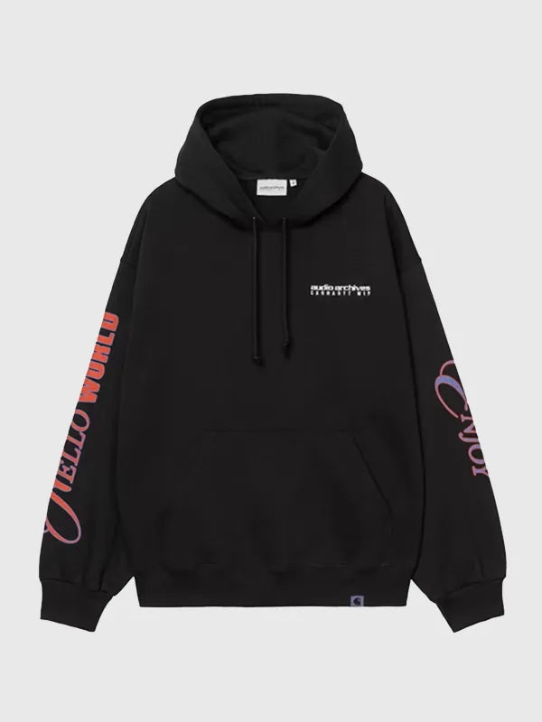 Carhartt WIP Audio Archives WIP Hoodie Hoodie unisex detail view 2 | Dash Racegear — Black Carhartt WIP Audio Archives pullover fleece hoodie with bold graphic, perfect for streetwear and music lovers.